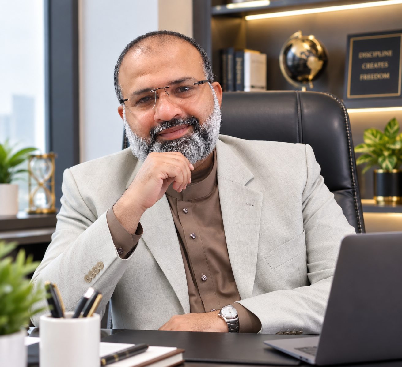 Qais Muhammad Yasir at his desk